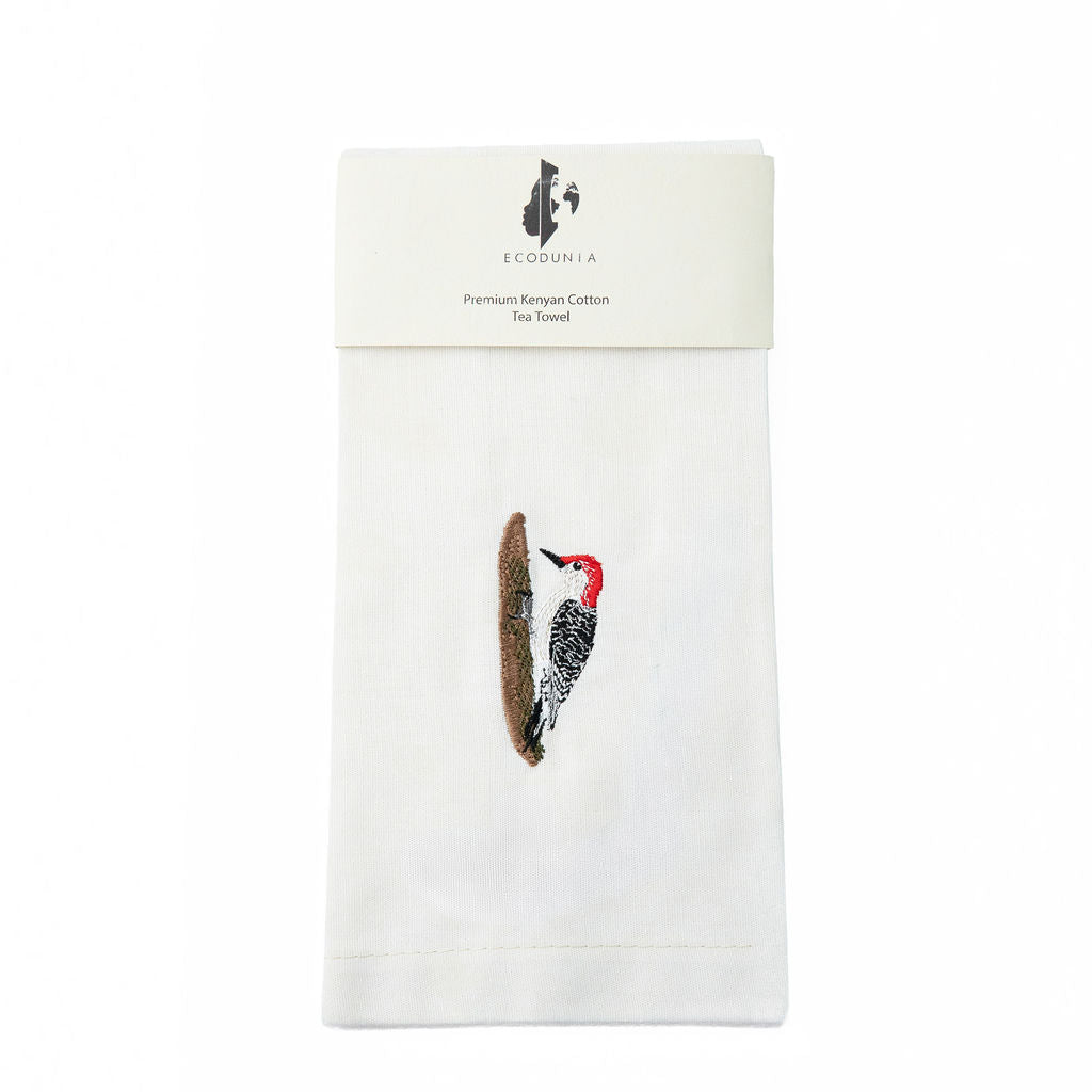 Bird Embroidered Cotton Tea Towels - Handmade Kitchen Gift