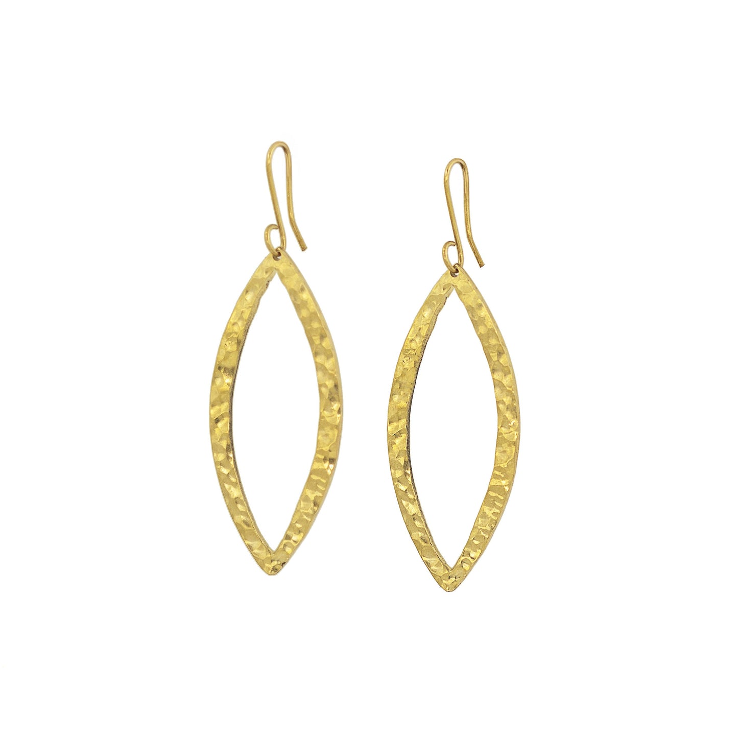Hammered Marquise Leaf Brass Earrings | Mombasa