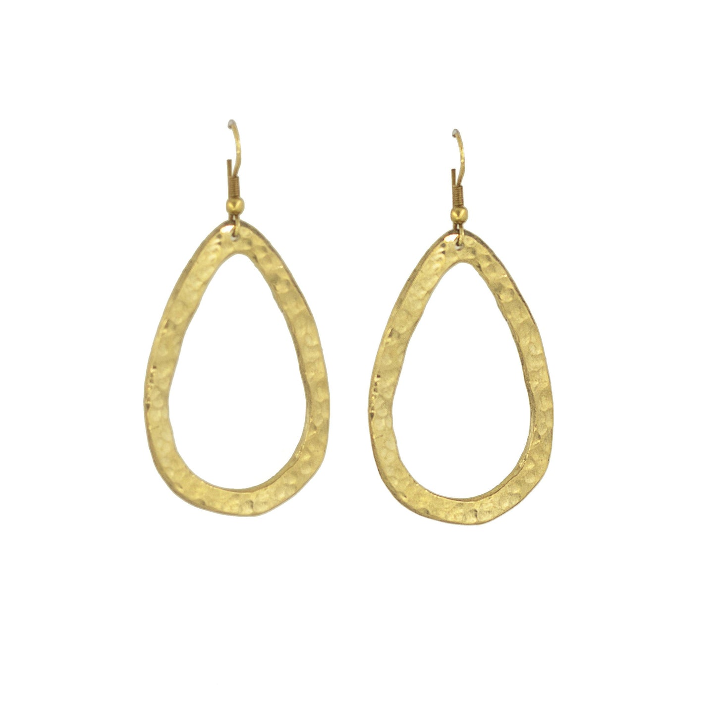 Hammered Teardrop Hoop Brass Earrings | Amani
