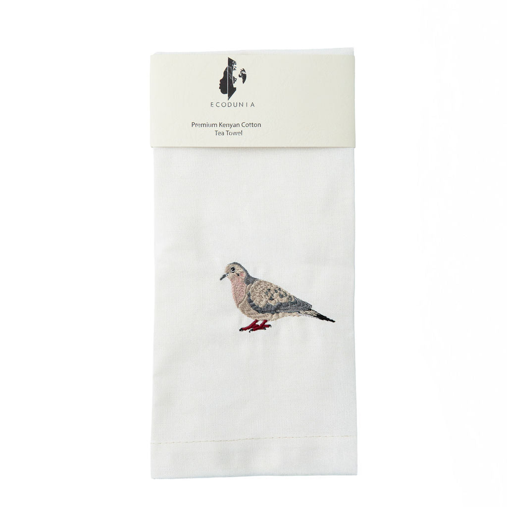 Bird Embroidered Cotton Tea Towels - Handmade Kitchen Gift